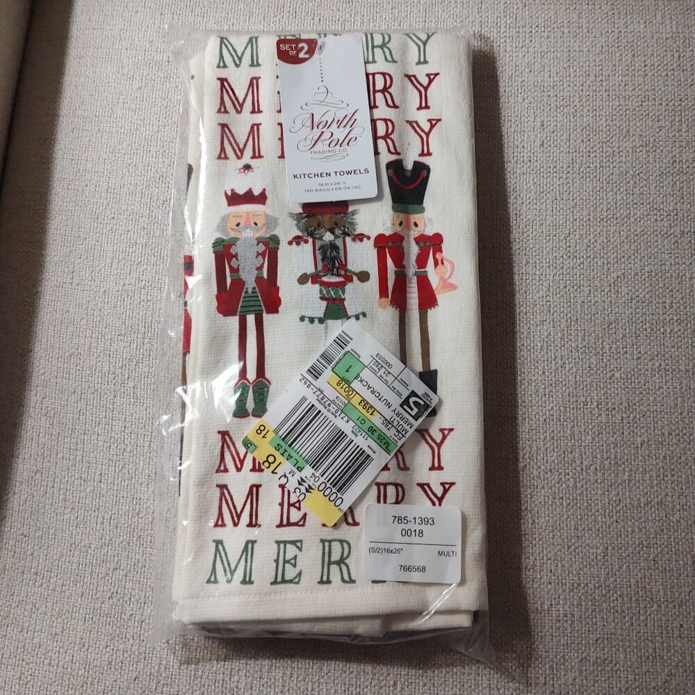 North Pole nutcracker theme holiday towels set of two.